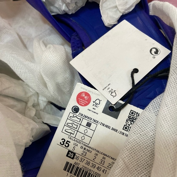 NWT Zara Shimmery Slingback Kitten Heels Royal Blue - Picture 3 of 4